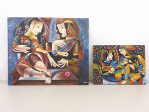 lot 31 image: 2 VERY WELL DONE Artist Signed Oil on Canvas Abstract Art Paintings