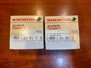 lot 16 image: Winchester Super-Target 20 Gauge 2 34 8 Lead Shot Shells (Two Boxes - Quantity 25 per box)