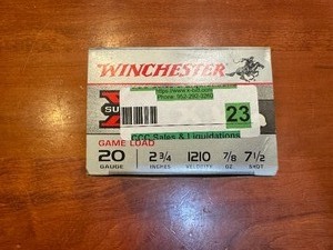 lot 23 image: Winchester Super X 20 Gauge 2 34 7 12 Shot (1 Box of 25)
