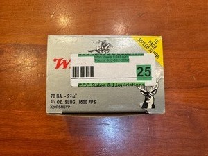 lot 25 image: Winchester Super X 20 Gauge 2 34 Rifled Hollow Point Slugs (1 pack, 15 per pack)