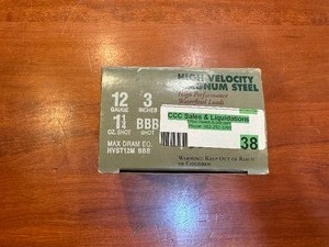 lot 38 image: Estate 12 Guage 3 BBB Shot High Velocity Magnum Steel (1 Box of 25)