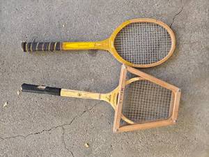 lot 71 image: Set of 2 Vintage Wooden Tennis Rackets - Penn and Givens