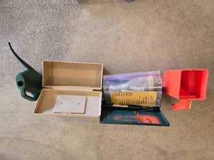 lot 76 image: Assortment of Gardening and Tool Supplies - Includes Watering Can, Spreader, and Sandpaper