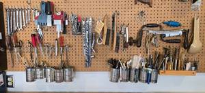 lot 131 image: Assortment of Hand Tools and Accessories - Pegboardhooks not included
