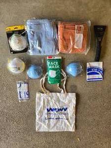 lot 173 image: Assortment of Health and Safety Supplies - Masks, Towels, and Scraper