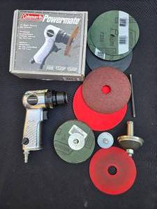 lot 181 image: Coleman Powermate 5 High Speed Air Sander with Assorted Discs
