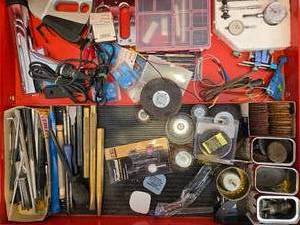 lot 199 image: Assortment of Tools and Hardware Supplies in Red Tool Box