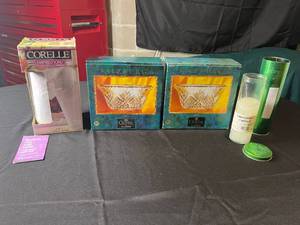 lot 223 image: Crystal Bowls and Emergency Candle - Corelle Thermal Server