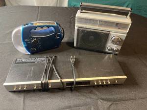 lot 250 image: Group of 3 Vintage Audio Devices - AMFM Radio, Portable Rechargeable Radio, and Timer Controller