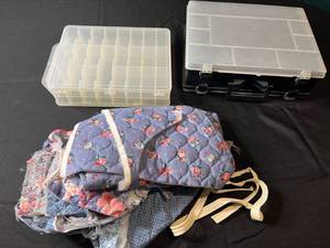 lot 273 image: Assortment of Crafting Supplies - Storage Box and Fabric Pieces