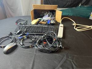 lot 292 image: Assortment of Cables, Keyboard, Mouse, and Power Strip