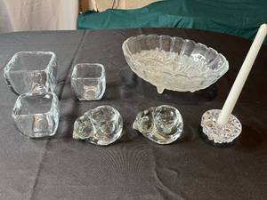 lot 296 image: Assorted Lot of Glass Home Decor Inc Candle Holders, Containers & Footed Bowl