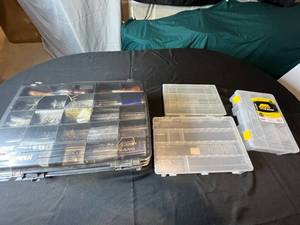 lot 306 image: Assortment of 3 Plano Stowaway Organizers with Various Fasteners and Tools