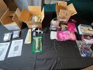 lot 309 image: Assortment of Electronics & Solar Panel Accessories - Project Parts Lot & 2 Decorative Tins