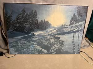 lot 349 image: Framed Landscape Artwork - Snowy Mountain Scene