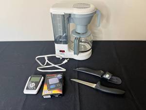 lot 384 image: Collection of Kitchen Items Conair Cuisine Coffee Maker, Professional Scale, and Fillet Knife with Sheath