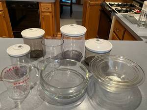 lot 436 image: Assortment of Glass Storage Containers and Measuring Cup
