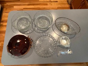 lot 450 image: Collection of VTG Crystal Bowls and Silver Plated Basket, Spoon & More