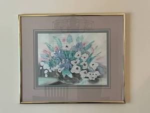 lot 477 image: Framed Floral Artwork by Artist Andre - Vibrant Blossom Arrangement