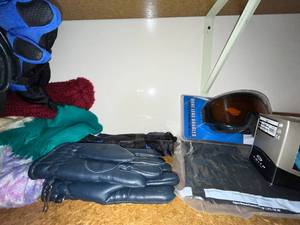 lot 525 image: Contents From Upper Shelf in Clothes Closet Inc Hats, Gloves & Scarves