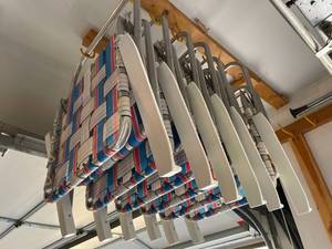 lot 38 image: Set of 6 Folding Lawn Chairs - Colorful Woven Design