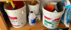 lot 148 image: Group of 5 Assorted Household Items - Buckets, Sealants, Funnels