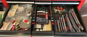 lot 568 image: Assortment of Hand Tools and Supplies - Includes Wrenches, Mirrors, and Adhesives