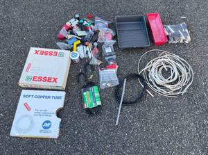 lot 624 image: Assortment of Electrical and Plumbing Supplies - Soft Copper Tube, Cables, and Fittings