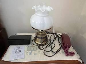lot 507 image: Vintage Home Decor Lot - Including Lamp, Alarm Clock, and Telephone