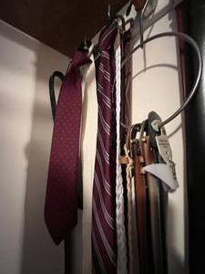 lot 508 image: Variety of Neckties and Belts with Gray Fedora Hat