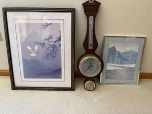 lot 543 image: Group of Framed Artwork and Barometer - Scenic Designs