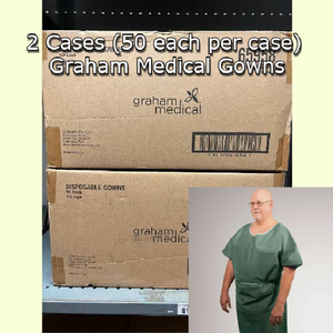 lot 5 image: 2 Cases (50 each per case) NEW Graham Medical 65958 Non-Woven Disposable Gowns - Size X-Large Green