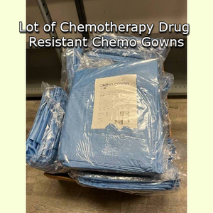lot 8 image: MSRP $600 Lot of 100 NEW Single-Use Chemotherapy Drug Permeation Resistant Chemo Gowns cg001 - Size Universal Blue