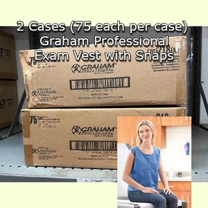 lot 11 image: 2 Cases (75 each per case) NEW Graham Professional Medical Products Non-Woven Exam Vest with Snaps - BlueWhite -&nbspSoft, linen-like material for comfort and warmth