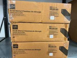 lot 54 image: 3 Case (30 each per case) NEW Medline NON27212M Multi Layer Material Round Neck Chest Pocket Scrub Shirts - Size Medium Blue