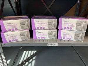lot 73 image: Lot of 6 NEW Cardinal Health AT74635 25-Pack Surgical Mask with Anti-Fog Foam Strip and Wraparound Eye Shield - Blue