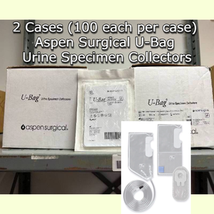 lot 24 image: 2 Cases (100 each per case) NEW Aspen Surgical U-Bag 7531 Single-Use Sterile Pediatric Porous Adhesive Urine Specimen Collectors - Expiration 727