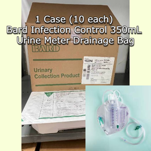 lot 28 image: 1 Case (10 each) NEW Bard 153314 Infection Control 350mL Single-Use Sterile 100% Latex-Free Urine Meter Drainage Bag with Microbicidal Outlet TUbe and EZ-Lok Sampling Port