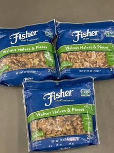 lot 15 image: IN 2 - Fisher Chefs Naturals Walnut Halves & Pieces 10 oz (3-Pack)