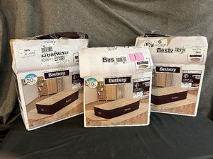 lot 1 image: Three Opened Bestway Twin Air Mattresses w built in pump