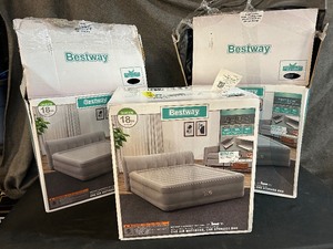 lot 3 image: Three Opened Queen Bestway Air Mattresses with built in pump