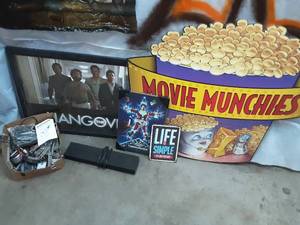 lot 46 image: Assorted CInema Wall Hangings and Box of electronics