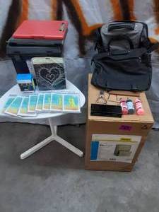 lot 50 image: Assorted Office Equipment with Table and Unopened File Cabinet