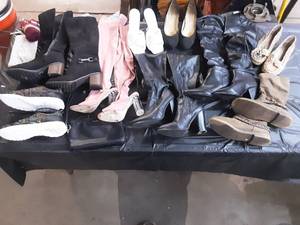 lot 54 image: Large Lot of Womens Shoes. (Boots,Slip-ons, Heels) Size 7-8 (Nike)
