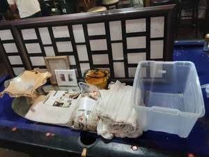 lot 73 image: Murano glass, vintage beveled edge mirror, picture frames and other decor