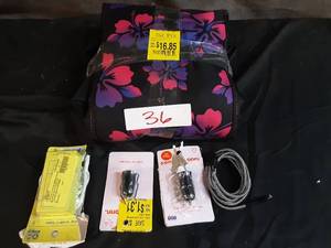 lot 36 image: 2 Usb Car Chargers, 2 Phone Chargers & Car Seat Cover