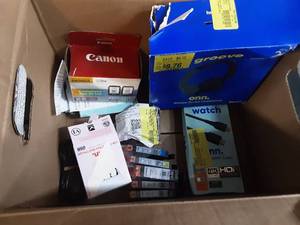 lot 37 image: Assorted Box of Printer Ink,  HDMI Cord, Groove Headphones