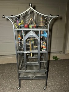 lot 87 image: Large Rolling Bird Cage with Accessories