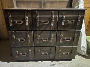 lot 91 image: Gently Used 9 Drawer Leather Filing Cabinet