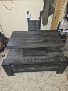 lot 82 image: Grey Wood Three Shelf Entertainment Center